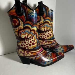 Puddles Nomad Madeline Abstract Print Rain Boots Western Women’s Size 8M New